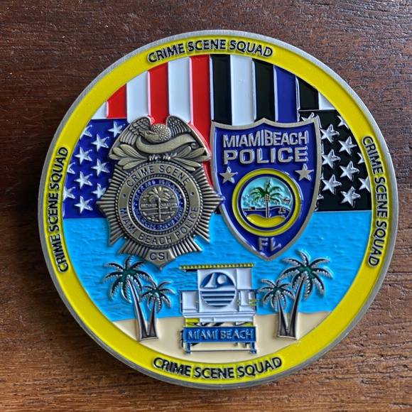 Miami Beach Police Crime Scene Squad Metal Challenge Coin Florida Glow in Dark - Picture 2 of 5